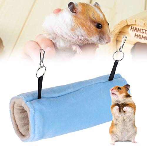 Zerodis Kleine Haustier-Hängematte, weicher Warmer Plüsch-Tunnelkäfig-Hamster-hängender Schaukelschlafsack Schlauch mit 2 Druckknöpfen für Kleintiere Haustiervögel(Blau) von Zerodis