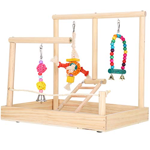 Zerodis Papagei Spielplatz Vogel Massivholzständer Käfig Barsch Spielständer Holz Barsch Fitnessstudio Laufstall Leiter Übungsmaterial für Vögel Papageien von Zerodis