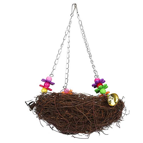 Zerodis Pet Bird Hanging Toy, Rattan Hängematte mit bunten Perlen und Glocken Papageienkäfig Schaukel Kauen Kletterspielzeug für kleine Vögel von Zerodis