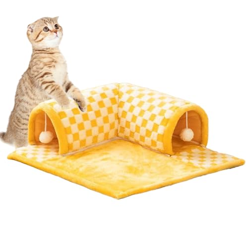 Katzentunnelbett - Indoor Cat Pet Bed, Kissen Tunnel | Kissen Katzenspielzeug, Katzenversteckzelt Bett | Waschbares Kissen Interaktives Katzenhaus für Kätzchen Frettchen Welpe Gelb Blau M L von Zestvria