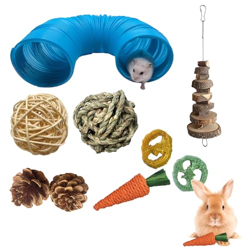 Zestvria Guinea Chew Toys, Guinea Hay Bunny Chews Toys, Pet Bunny Toys, Pet Tething Set, Rabbits Cage Rattan Chewing and Relieving Boredom Toy Set von Zestvria