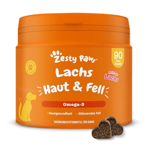 Zesty Paws Haut- und Fellpflege mit Fischöl für Hunde | Unterstützt die Hautpflege und ein gesundes Fell | Hundekauartikel | Hundevitamine und Nahrungsergänzungsmittel mit Fischöl für Hunde – 90 Stück von Zesty Paws