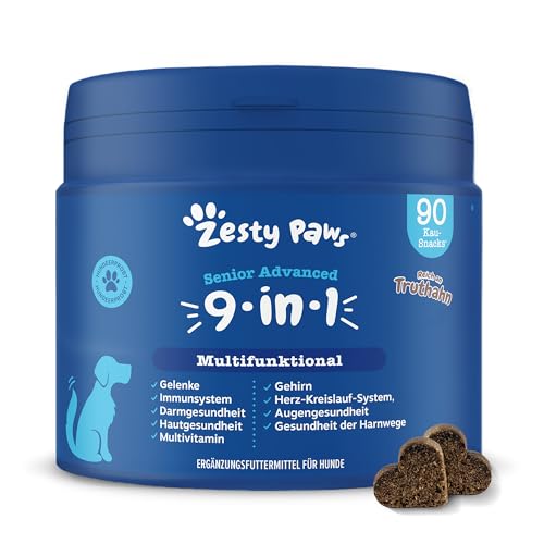 Zesty Paws 9-in-1 Vitamine für Hunde | Weiche Hunde Leckerlis - Gelenk- & Knochenschutz für Hunde - Glucosamine & Chondroitin| Hirn-, Darmfunktion, Haut und Wohlbefinden | Für alle Hunde | 90 STK von Zesty Paws