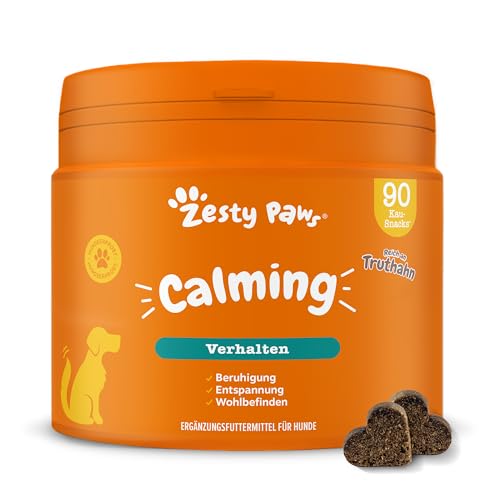 Zesty Paws Beruhigende Chews für Hunde Entspannungs- & Anti-Stress-Mittel für Hunde | Ashwagandha, Grüner Tee und L-Tryptophan | Für alle Rassen mit Putengeschmack |90 STK von Zesty Paws