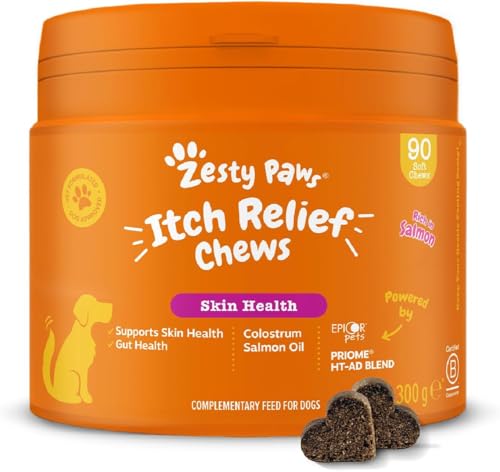 Zesty Paws Juckreizlinderung für Hunde | Empfindliche Haut | Hypoallergene Allergielinderung | Anti-Juckreiz & Allergielinderung | Für Hunde, die kratzen, jucken & lecken | Omega-3-Fettsäuren | 90 Stk von Zesty Paws