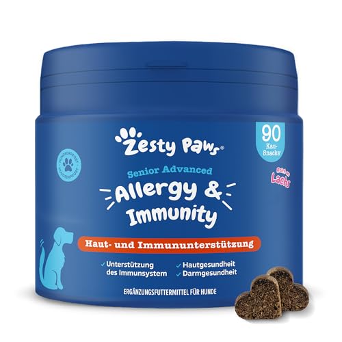 Zesty Paws Senior Allergie & Immunität Chews | Nahrungsergänzungsmittel Hund - Juckreiz Verhindern | Für eine Gesunde Körperfunktion | Reich an Lachsöl Hunde & Omega 3 Öl für Hunde | 90Stk von Zesty Paws