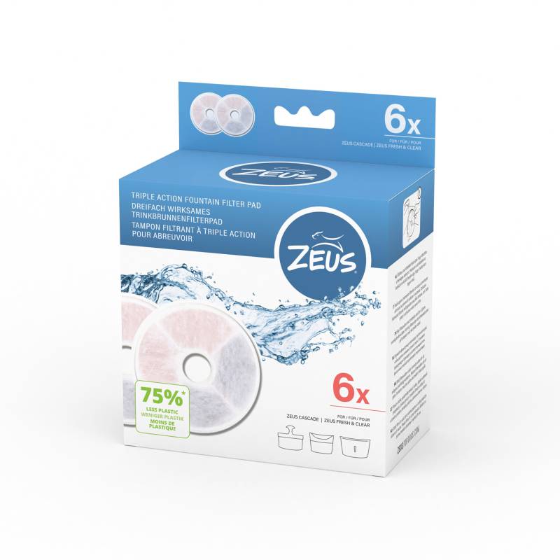 Zeus Fresh & Clear Trinkbrunnen mit Spritzschutz - Zubehör: Triple Action Filter rahmenlos (6 Stück) von Zeus