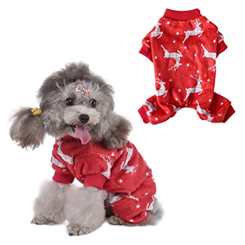 Zevmi Weihnachtspyjama für Hunde, niedlicher Rentier-Schlafanzug für kleine, mittelgroße Hunde, warm, gemütlich, Größe L, Rot von Zevmi