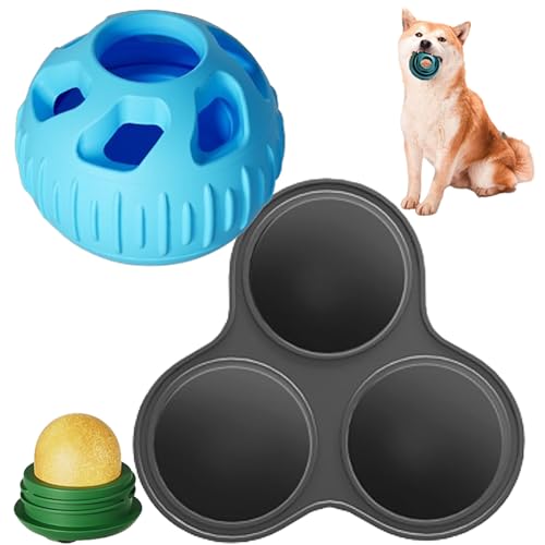 Hunde-Puzzlespielzeug, 2024 Hunde-Puzzlespielzeug Befüllbares Hundespielzeug Interaktives Hundeballspielzeug beschäftigt Ihren Hund Schleckball Hund Futterball für Hunde (Blau Ball+Schwarz Platte) von Zezzo