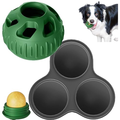 Hunde-Puzzlespielzeug, 2024 Hunde-Puzzlespielzeug Befüllbares Hundespielzeug Interaktives Hundeballspielzeug beschäftigt Ihren Hund Schleckball Hund Futterball für Hunde (Grün Ball+Schwarz Platte) von Zezzo