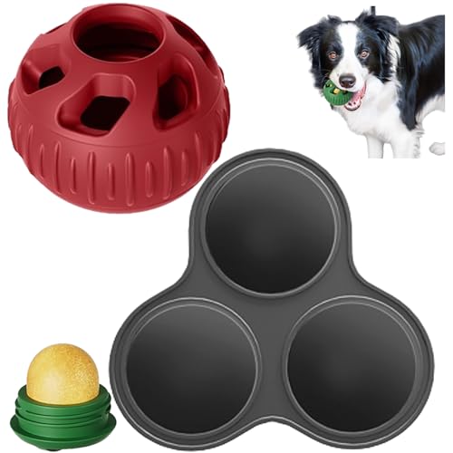 Hunde-Puzzlespielzeug, 2024 Hunde-Puzzlespielzeug Befüllbares Hundespielzeug Interaktives Hundeballspielzeug beschäftigt Ihren Hund Schleckball Hund Futterball für Hunde (Rot Ball+Schwarz Platte) von Zezzo