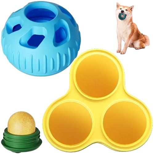 Zezzo Hunde-Puzzlespielzeug, 2024 Hunde-Puzzlespielzeug Befüllbares Hundespielzeug Interaktives Hundeballspielzeug beschäftigt Ihren Hund Schleckball Hund Futterball für Hunde (Blau Ball+Gelb Platte) von Zezzo