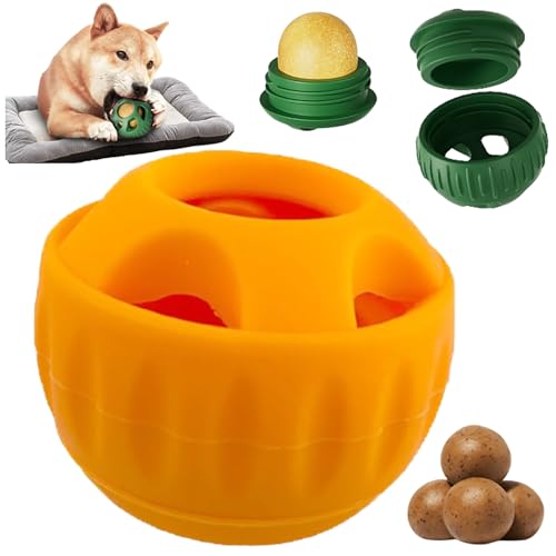 Zezzo Schleckball für Hunde, 2024 Upgrade Hundeball für Kleine Große Hunde Futterball für Hunde Zahnpflege Hunde Spielsachen | Hundespielzeug Intelligenz Ball für den Außenbereich (Orange Ball) von Zezzo