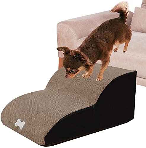 Hundetreppe aus hochdichtem Schaumstoff, 2 Stufen, waschbar, mit Reißverschluss, abnehmbare Haustierrampe, Treppenleiter, für Hunde und Katzen (beige) von ZhanDouB