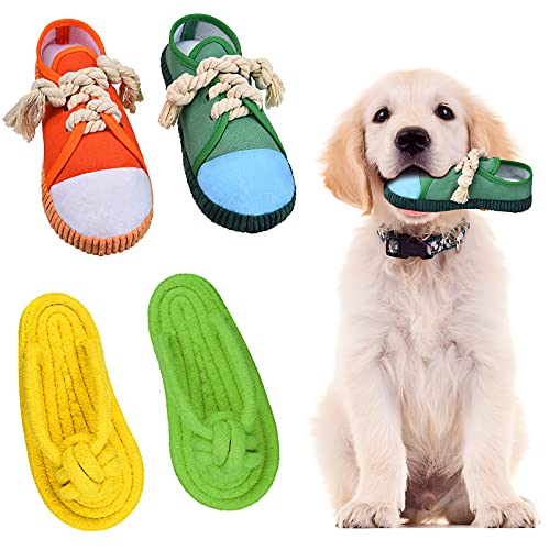 Kauspielzeug für Hunde, 4 Stück, Kauspielzeug für Welpen, Kauspielzeug, Sandale, langlebig, quietschende Mini-Sneaker, Schuhe, Köder, Sandale, quietschende Kauspielzeug, Plüschschuhe, Spielzeug für von Zhanmai