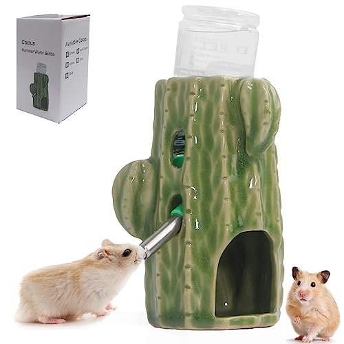 Zhilishu Hamster-Wasserflasche, 2-in-1 verstellbare Hamster-Wasserflasche für Glastank, 80 ml, Rennmäuse-Wasserflasche mit Ständer, kein Tropfen, Keramik-Wasserflaschenhalter für Zwerghamster, Mäuse, Ratten von Zhilishu