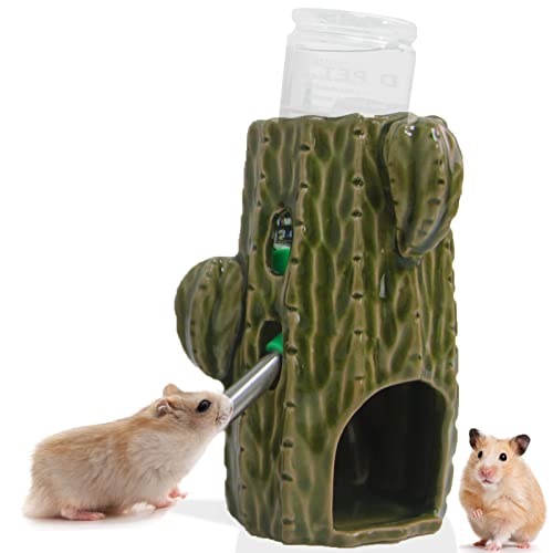 Zhilishu 2-in-1 verstellbare Hamster-Wasserflasche für Glastank, 80 ml, kein Tropfen, Keramikhalter für Zwerghamster, Mäuse, Ratte (Dunkelgrün) von Zhilishu