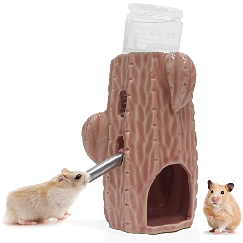 Zhilishu 2-in-1 verstellbare Hamster-Wasserflasche für Glastank, 80 ml Rennmaus-Wasserflasche mit Ständer, kein Tropfen, Keramikhalter für Zwerghamster, Mäuse, Ratte (Rosa) von Zhilishu