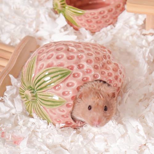 Zhilishu Hamsterversteck aus Keramik, Erdbeer-Hamsterhaus und Lebensraum, syrisches Hamsterversteck Dekor, kühles Bett für alle Jahreszeiten, Rennmäuse, Mäuse, Meerschweinchen von Zhilishu