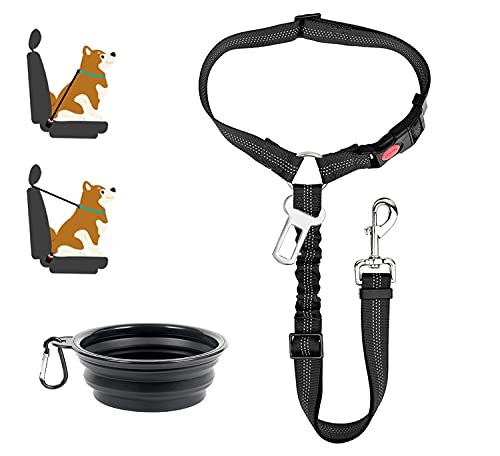 Zhilishu Hund Sicherheitsgurt, 2-in-1 Kopfstütze Rückhaltung Hund Auto Sicherheitsgurt Haustier Auto Sicherheitsgurt Clip Schnalle Haltegurt für große mittelgroße kleine Hunde mit Hundenapf (Schwarz, 1 Packung) von Zhilishu