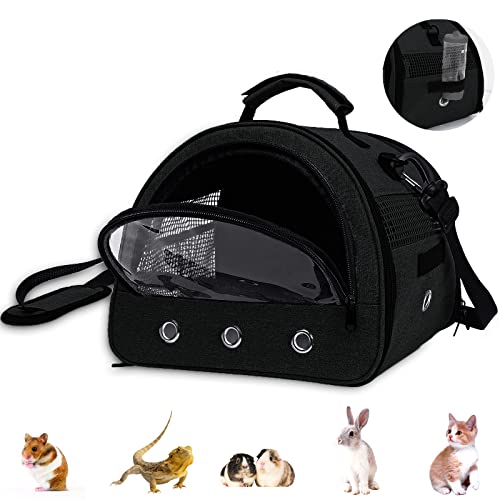 Zhilishu Meerschweinchen-Tragetasche, kleine Haustier-Hamster-Tragetasche, Outdoor-Handtasche, atmungsaktive Tragetasche für kleine Tiere mit Wasserflaschenhalter und herausnehmbarem Futter (schwarz) von Zhilishu