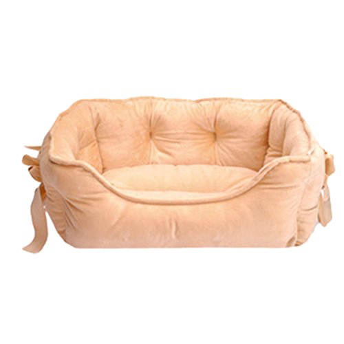 ZhuiKun Hundekorb Rechteckig Haustierbett Weicher Flanell Hundebett Katzenbett Hundesofa Katzensofa mit Schleifenverzierung (Khaki, L) von ZhuiKun