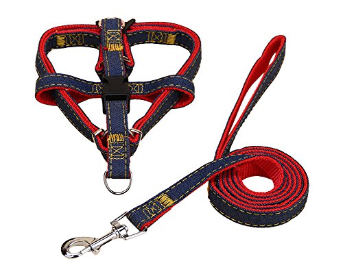 Hundegeschirr und Leine Set Einstellbare & Dauerhaft & Stabil Brustgeschirr Denim & Nylon Hundeleine für Kleine, Mittlere und Große Hunde Perfekt für Walking Laufen Training Red2-Stück L von ZiXing