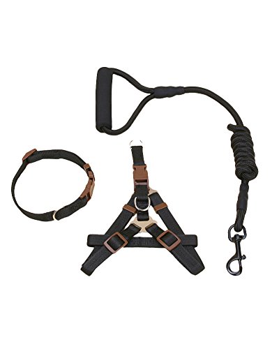 ZiXing Hundeleine Harness Collar Verstellbarer Durable Nylon Seil Comfort Schaum Griff Helle Farben für Kleine Mittlere und Große Hunde Black3-Stück L von ZiXing