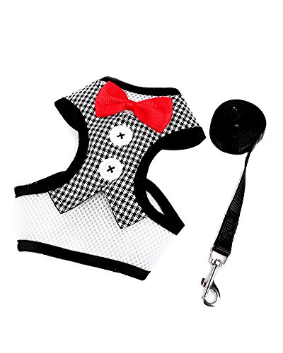 ZiXing Samt Tuxedo Gentleman Suit Hundegeschirr Weste mit Griff für kleine mittelgroße Hunde, Mops, Jack Russell, Terrier, Pudel, Welpen Schwarz-Weiss L von ZiXing