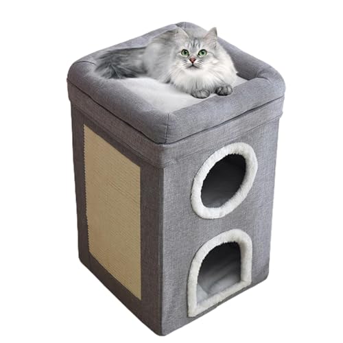 3-Tier Cat Condo | Foldable Indoor Cat Cave with Claw Sharpener | 3-Story Washable Cat Scratcher House | Multifunctional Kitten Activity Center | Cat Scratching House for Indoor Small Cats von Ziabxhn