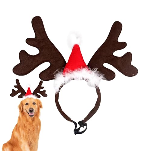 Dog Reindeer Antler Headband | Christmas Reindeer Dog Headband | Antler Headband with Santa Hat | Light and Comfortable Christmas Costume Headwear | Portable Dog Headband for Dog Christmas Parties von Ziabxhn