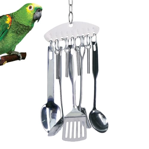 Ziabxhn Bird Chew Toy | Bird Parrot Spoon Ring Chew Toy | Stainless Steel Parrot Bird Spoon Ring Toy | Beak Conditioning Cage Toy | Bird Parrots Gnawing Scoops Toys for Conures & Finches von Ziabxhn