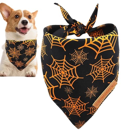 Ziabxhn Halloween-Schal für Hunde | -Spinnennetz-Druck, Hundekostüm, Schal, Spinnennetz-Druck, großes Katzenkostüm, Dreieckschal, Haustier-Festival-Kostüm von Ziabxhn