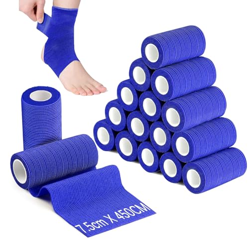 Ziamzra 12 Rollen Selbstklebender Verband 10 cm Breit Selbsthaftende Bandage Dunkelblau Selbsthaftende Bandage 4,5 m Klebeverband Selbstklebend zum Sport Haftbandage für Finger Handgelenk Knöchel von Ziamzra