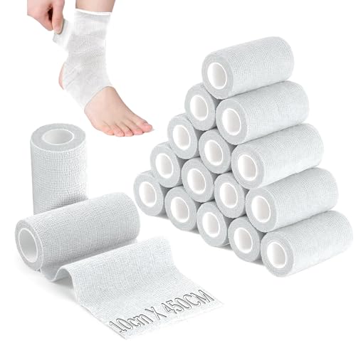 Ziamzra Selbstklebender Verband 10 cm Breit Selbsthaftende Bandage 4,5 mx12 Rollen Fixierbinde Selbsthaftend zum Sport Haftbandage Selbstklebend Weiß Verband für Knöchel Handgelenk Finger von Ziamzra