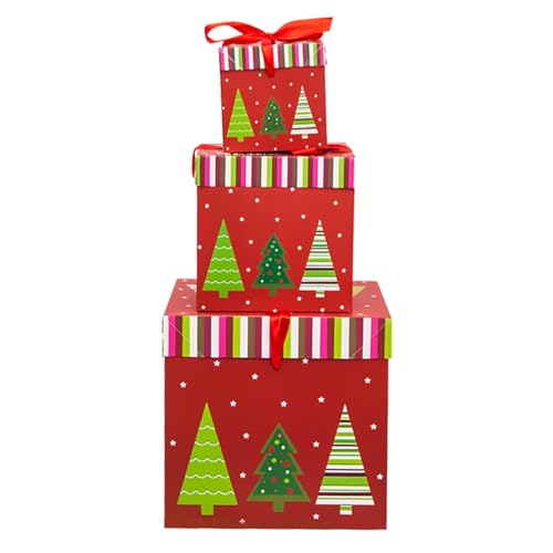 Weihnachts-Nistkästen – 3er-Pack quadratische Weihnachts-Nistkästen | Stapelbare Boxen | Weihnachts-Geschenkboxen | Weihnachts-gi ft-Verpackungsboxen zum Verpacken von Feiertagen von Zibeem