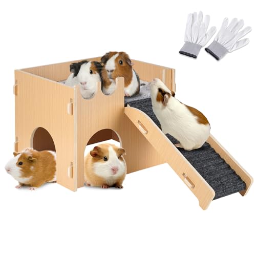 Großes Meerschweinchenversteck Schloss, Meerschweinchenhaus mit Rampe und Matte, Spielzeug für Käfig, Kleintierhaus Nabenbett für Chinchilla, Frettchen, Hamster, Igel, Kaninchen, Häschen von ZibugZag