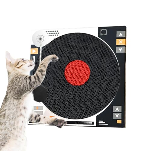 Katzenkratzbrett aus Pappe, Kratzbrett für Katzen, Klassisches Schallplatten-Kratzbrett für Kätzchen, Dekorativer Katzenminze-Kratzer mit Feder-Schwingball-Spielzeug, Möbelschutz vor Katzenkratzern von Ziennhu