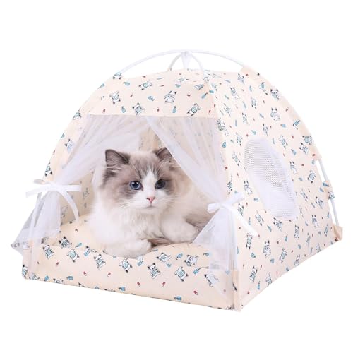 Katzenzelt, Outdoor-Zelt für Katzen, Zelthöhle für Haustiere, zum Spielen | Sonnenunterstand für Haustiere, halbgeschlossenes Zeltbett für kleine und m ßige Hunde von Ziennhu