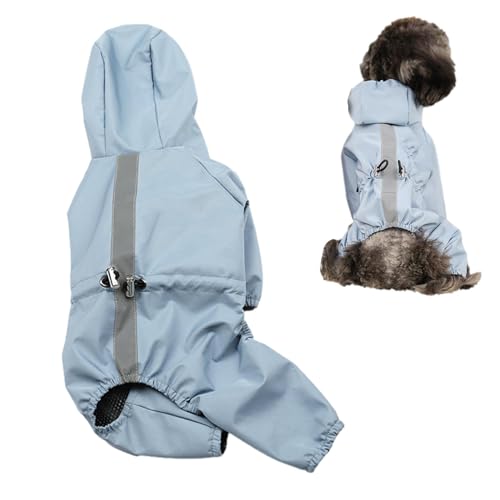 ZIENNHU Regenmantel für Hunde, wasserdicht mit Kapuze, Regenjacke mit Reißverschluss, leicht für kleine Hunde, Welpen mit Vierbeinern, reflektierende Regenkleidung, verstellbar für Abenteuer von Ziennhu