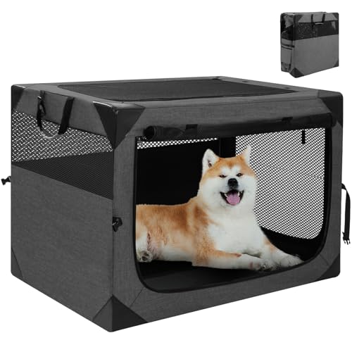 Zusammenklappbare weiche Hundebox 76,2 cm, tragbare Reise-Hundebox für mittelgroße Hunde, Hundehütte drinnen und draußen, faltbare Hundebox mit 3-türigen Netzfenstern von Zikopomi