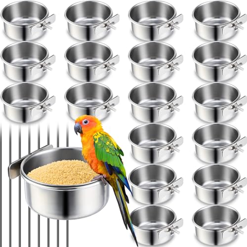 Ziliny 24 Stück 284 ml Edelstahl Vogelfutterschale Schalen Metall Vogelschalen mit Klemme Vogelkäfig Futterschale Vogelzubehör für Käfige, Haustierkäfig Becher Halter für Sittiche Papagei von Ziliny