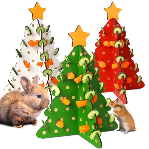 Ziliny 3 Sets Kaninchen Futtersuche Spielzeug Weihnachten Meerschweinchen Kaninchen Puzzle Futtersuche Spielzeug Meerschweinchen Spielzeug Zubehör Weihnachtsbaum Häschen Gemüse Heu Futterspender für von Ziliny