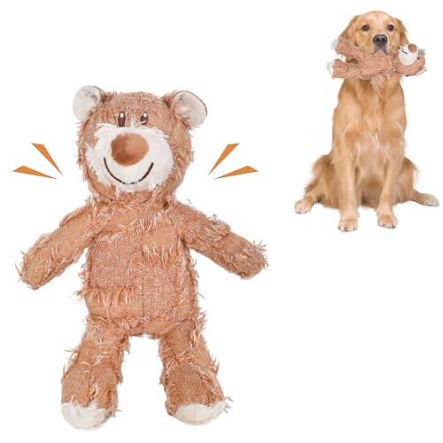 Hundespielzeug Unzerstörbar, Hundespielzeug Quietschend Bär, Plüschspielzeug für Haustiere, Hund Plüschtier Unzerstörbar, Dog Teddy Bear Toy, mit Eingebauten Quietscher, für Kleine Hund (Braun) von Zimoer