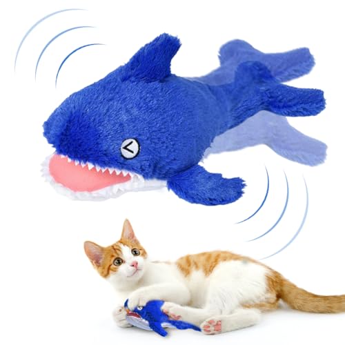 Zinueen Elektrisches Interaktives Katzenspielzeug - Beweglicher Hai mit Katzenminze für Selbstbeschäftigung - Intelligenzspielzeug für Katzen zum Spielen - Interaktive Katzen Spielsachen von Zinueen