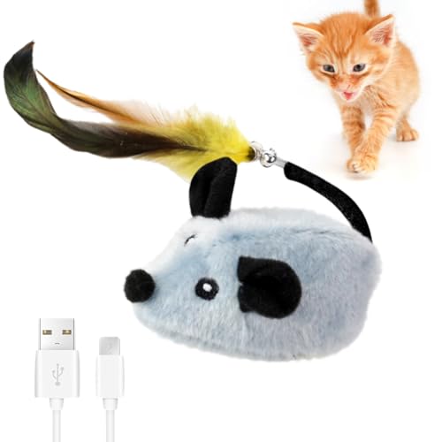 Zinueen Katzenspielzeug Elektrisch Spielmaus mit Federschwanz und Glocke USB Wiederaufladbares Interaktive Spielzeug Maus Spielmäuse Spielmaus Katze Spielmaus Katzenspielzeug Mäuse (Grau) von Zinueen