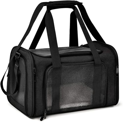 Reisetasche für Haustiere,Pet Carriers Hundetasche,Tragetasche für Groß Katze Hund Transporttasche Katzentransportbox,Atmungsaktives Netz Faltbare Hundetransportbox,Kann 3-8 kg (L,Black) von Zipits