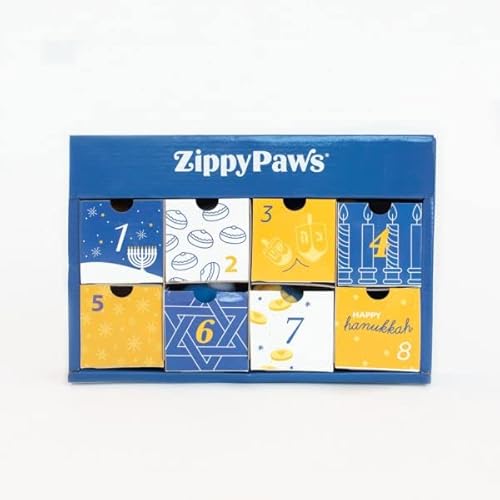 ZippyPaws 8 Nächte Chanukka-Box – Interaktives Hundespielzeug mit 8 Überraschungen | Perfekt für die Feiertage | Quietschende und weiche Spielzeuge für Hunde von ZippyPaws