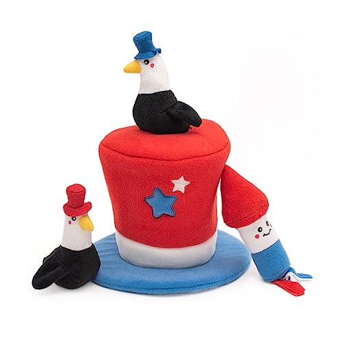 ZippyPaws Americana Top Hat Burrow – Patriotisches interaktives Hundespielzeug gegen Langeweile, Verstecken und Suchen, Hundegeschenke und Welpenspielzeug, buntes quietschendes Pearl Harbor Day von ZippyPaws