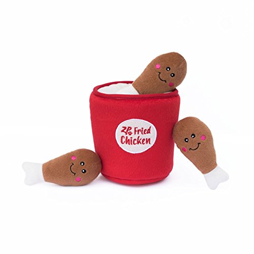 ZippyPaws - Food Buddies Burrow, interaktives Hundespielzeug mit Quietschelement, Plüschtier – Kübel mit Huhn. von ZippyPaws